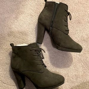 Olive Green Suede Booties